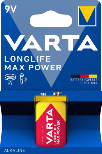 VARTA Longlife Max Power 9V/6LR61/MN1604, Alkaline, 9v